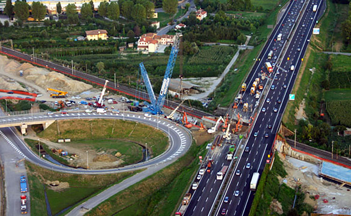 Panoramica dall'alto della strada Padova Mestre durante i lavori